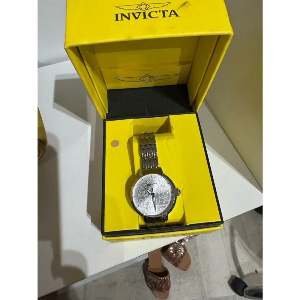 Invicta Women's Silver Floral-Engraved Stainless Steel Watch